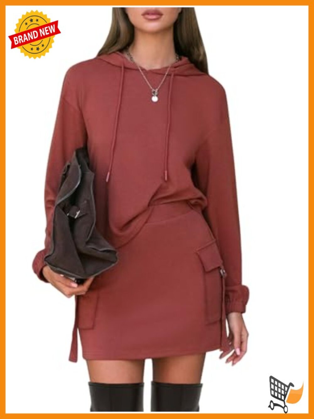2 Piece Women's Sweatsuit Set Hoodie Cargo Skort Cotton Spandex Lounge